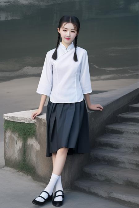 79013-1342582805-best quality, masterpiece,real,realistic, photo,photorealistic, looking at viewer,1girl, _minguoxiaofu,school uniform, tangzhuan.png